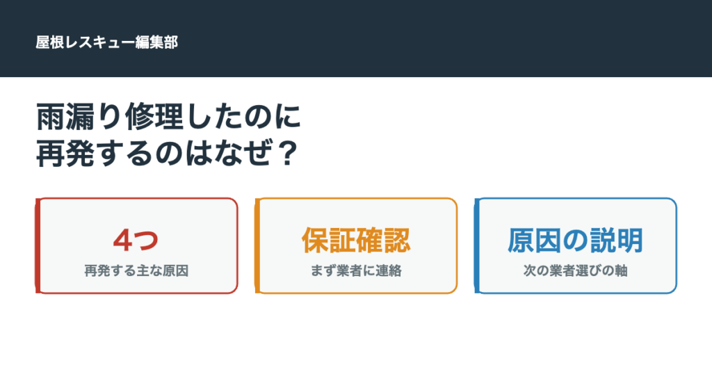 雨漏り修理したのに再発するのはなぜ？原因と業者への確認点