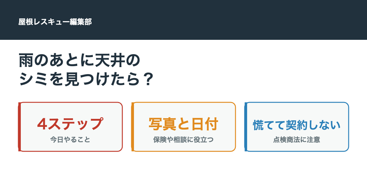 雨のあとに天井のシミを見つけたら?今日やることと連絡の順番
